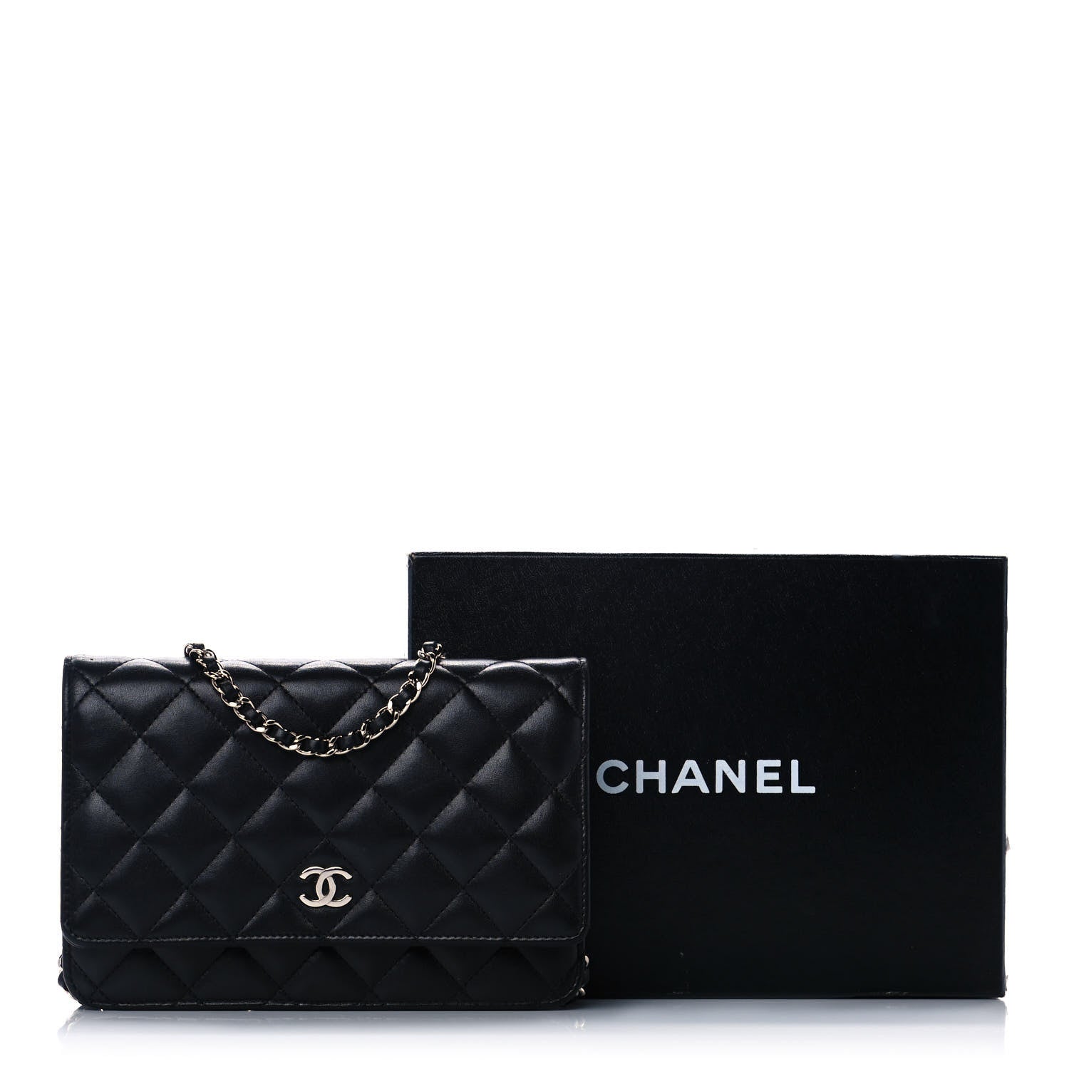 Chanel Lambskin Quilted Wallet On Chain WOC Black 14 of 14