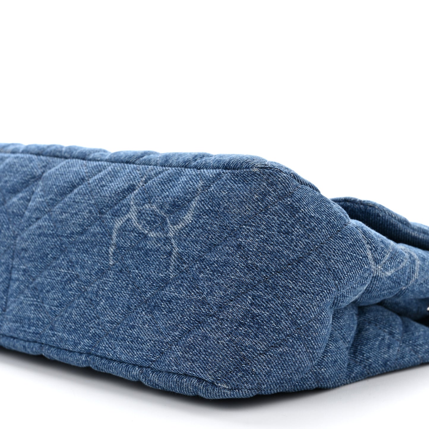 Denim Quilted CC Print Jumbo Single Flap Blue