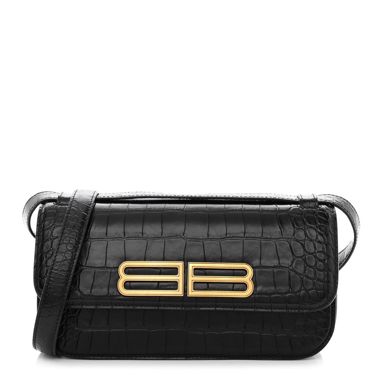Extra Supple Calfskin Crocodile Embossed Small Gossip Bag Black