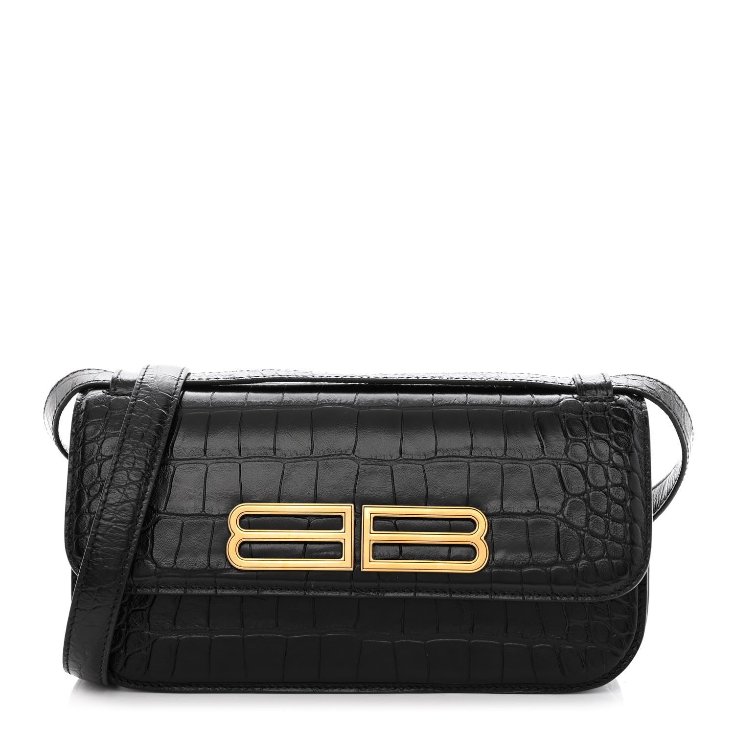Balenciaga Extra Supple Calfskin Crocodile Embossed Small Gossip Bag Black 1 of 9