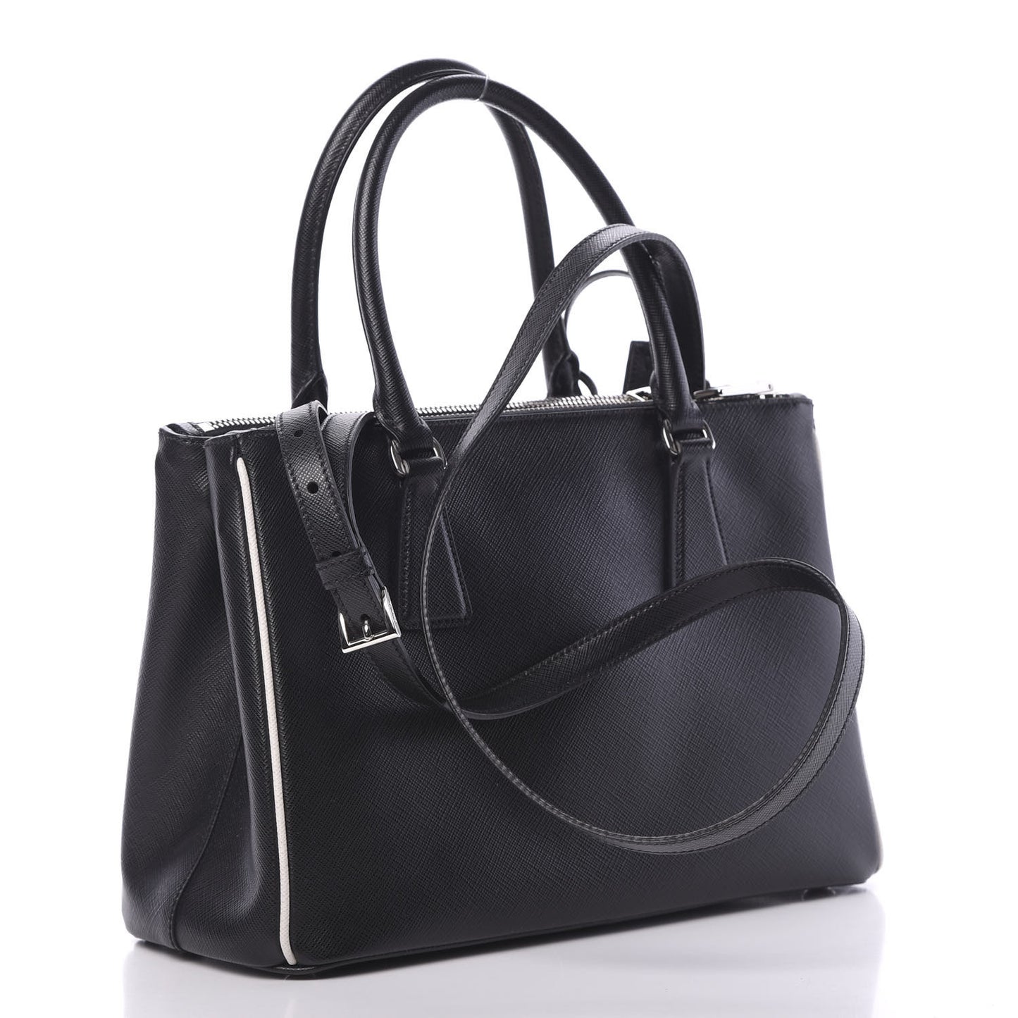 Saffiano Small Galleria Double Zip Tote Black Talco