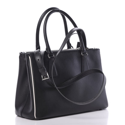 Prada Saffiano Small Galleria Double Zip Tote Black Talco 2 of 13