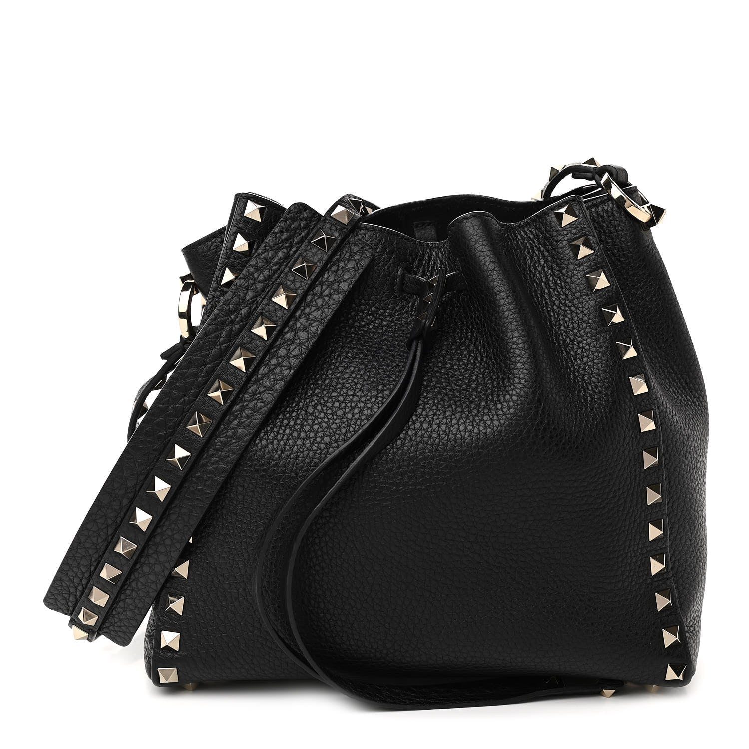 Valentino Garavani Grained Calfskin Rockstud Bucket Bag Black 1 of 8