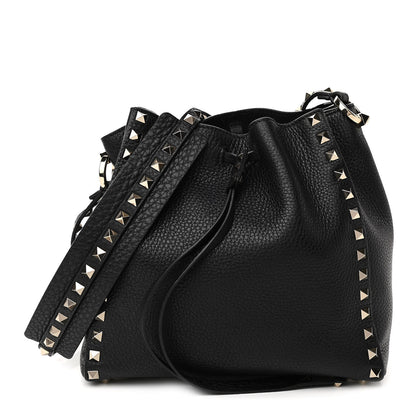 Valentino Garavani Grained Calfskin Rockstud Bucket Bag Black 1 of 8