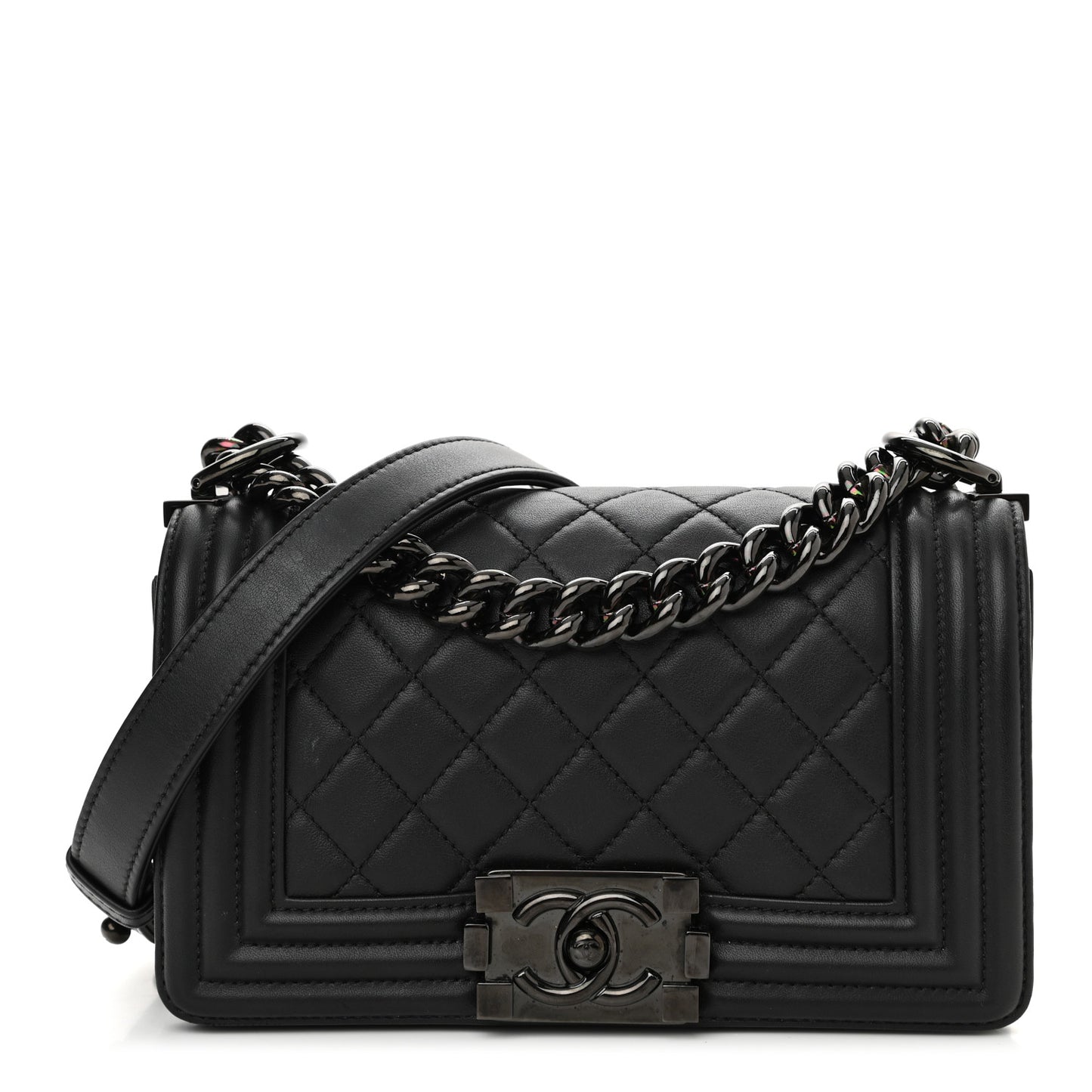 Calfskin Quilted Small Boy Flap So Black