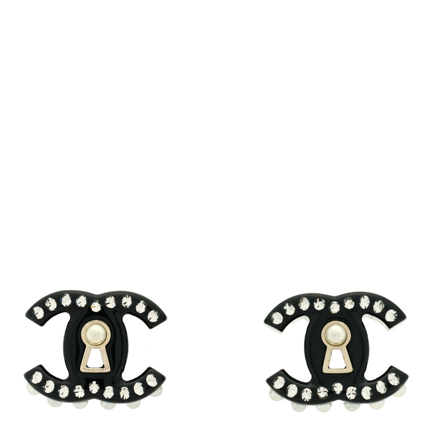Resin Crystal Pearl CC Earrings Black