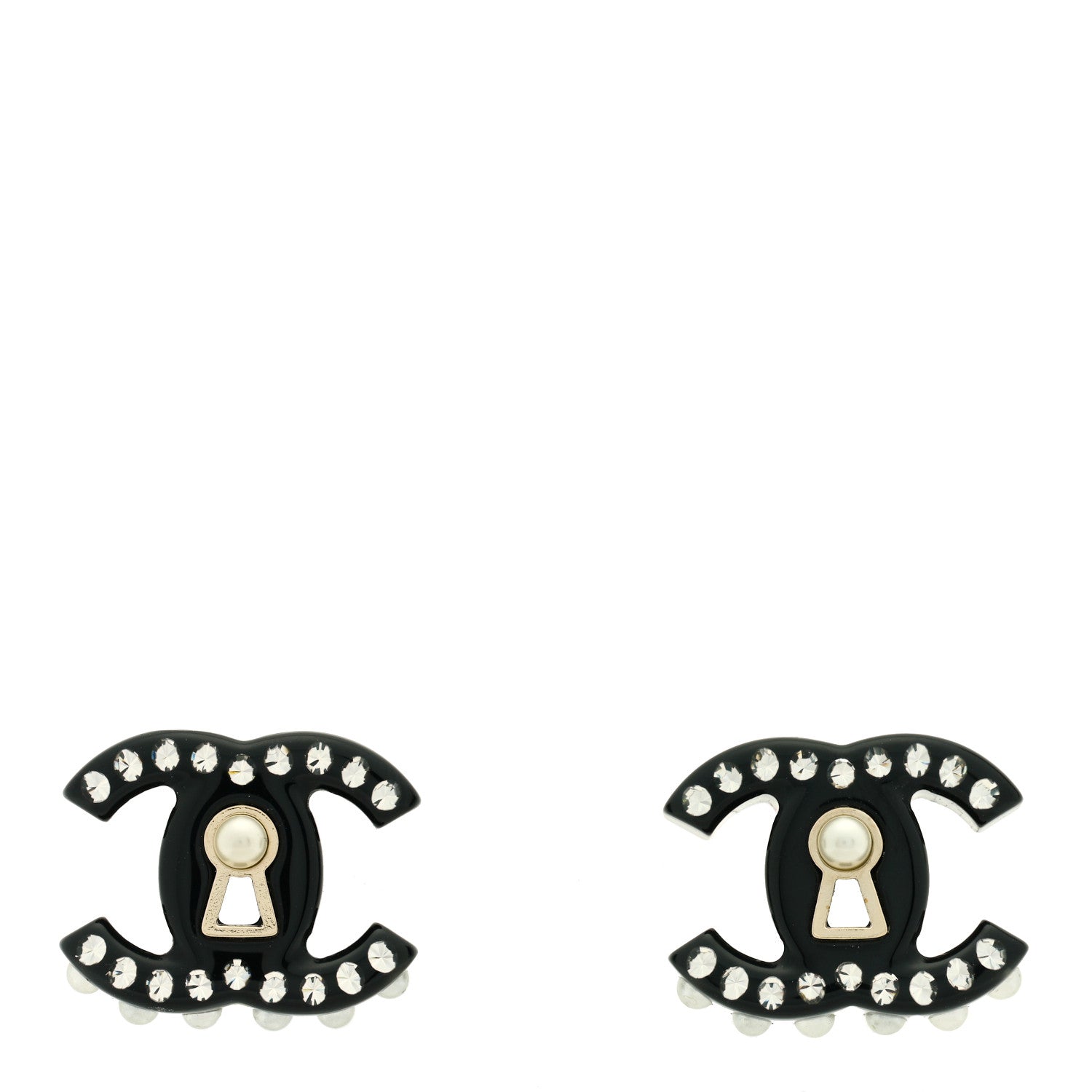 Chanel Resin Crystal Pearl CC Earrings Black 1 of 4