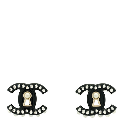 Chanel Resin Crystal Pearl CC Earrings Black 1 of 4