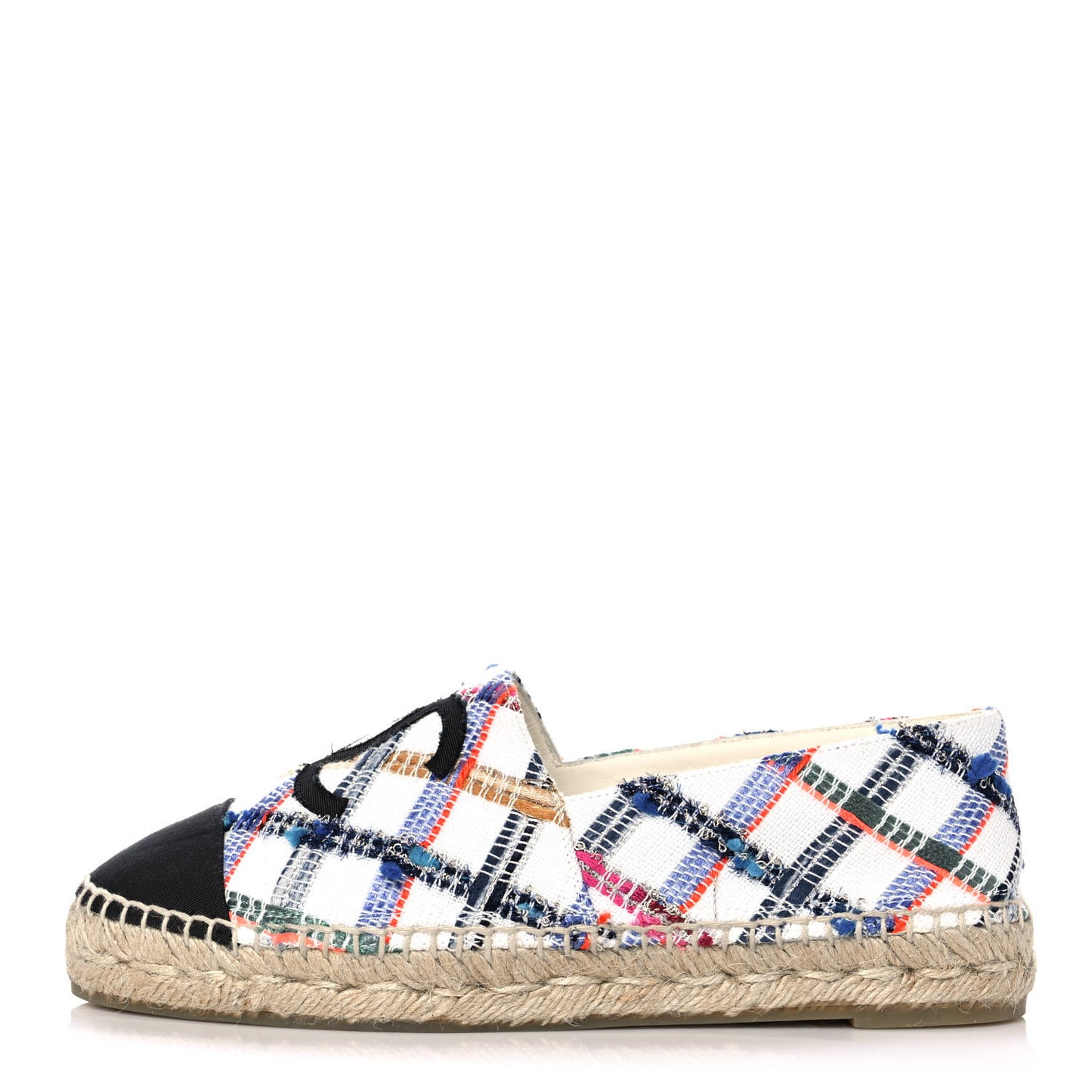 Tweed Grosgrain CC Espadrilles 39 White Blue Pink Green Black