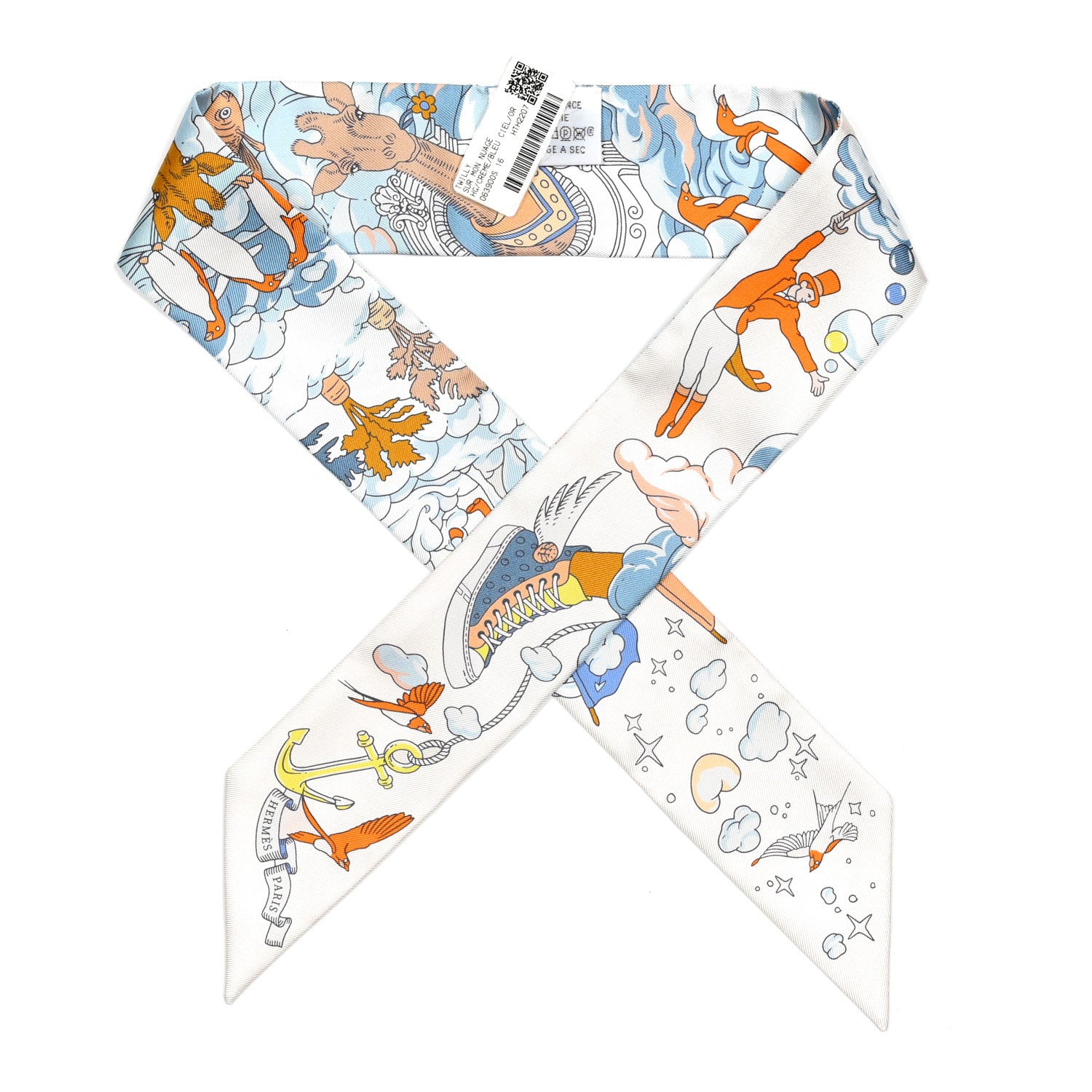 Hermes Silk Sur Mon Nuage Twilly Creme Bleu Ciel Orange 1 of 4