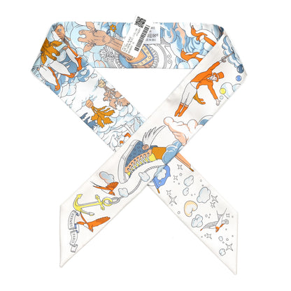 Hermes Silk Sur Mon Nuage Twilly Creme Bleu Ciel Orange 1 of 4