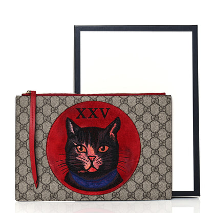 Gucci GG Supreme Monogram Mystic Cat Large Zip Pouch Red 16 of 16