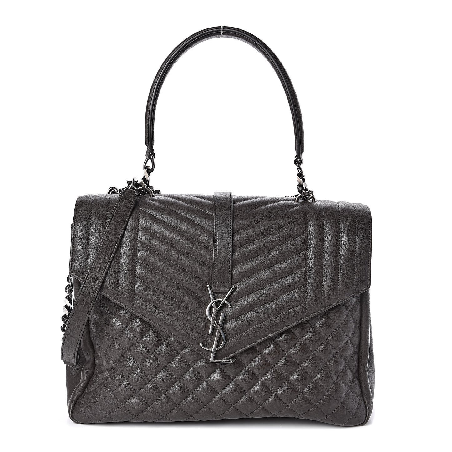 Sheepskin Tri-quilt Monogram Large College Satchel Asphalt