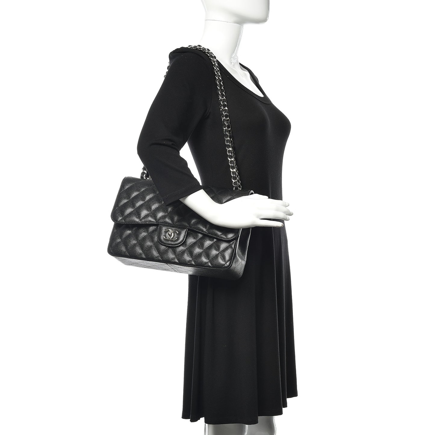 Caviar Quilted Jumbo Double Flap Black