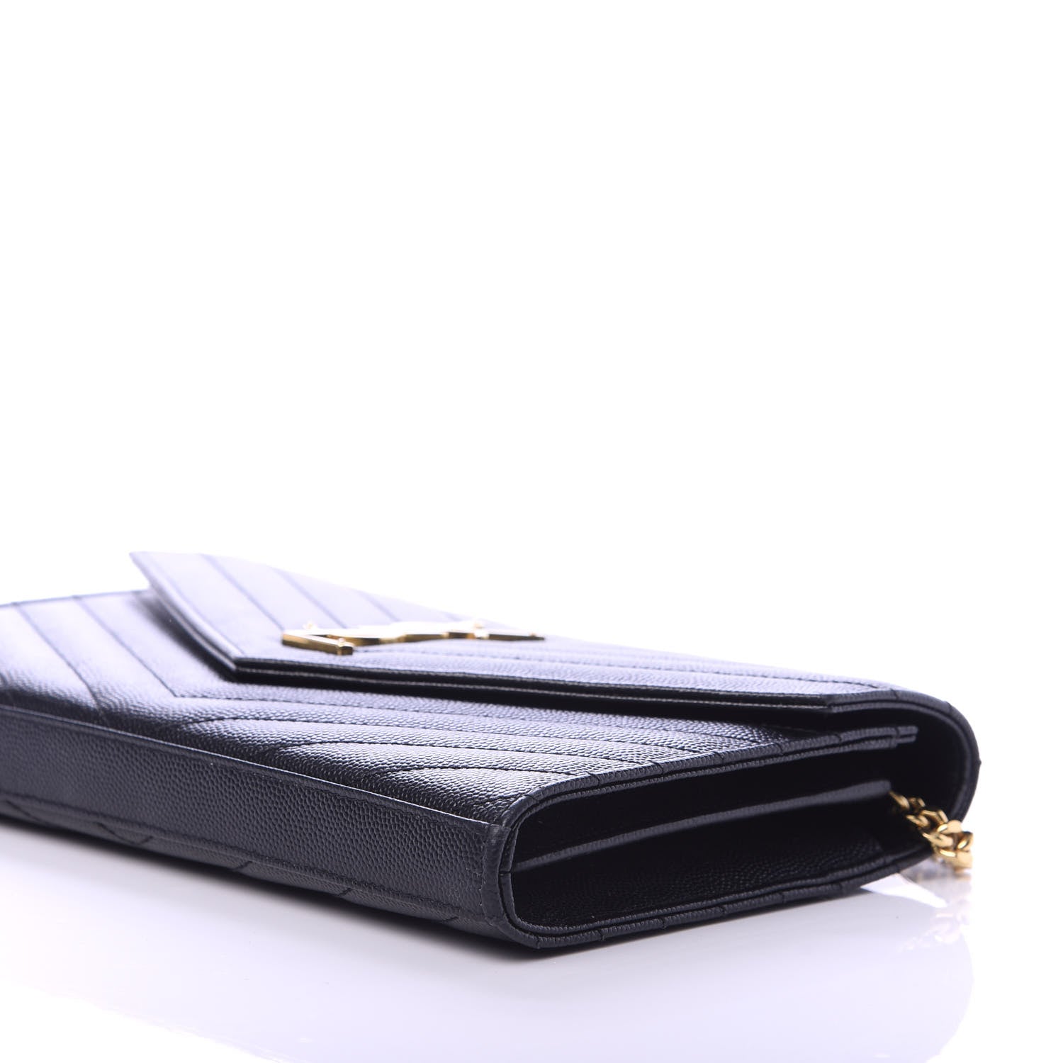 Saint Laurent Grain De Poudre Matelasse Chevron Monogram Chain Wallet Black 7 of 10
