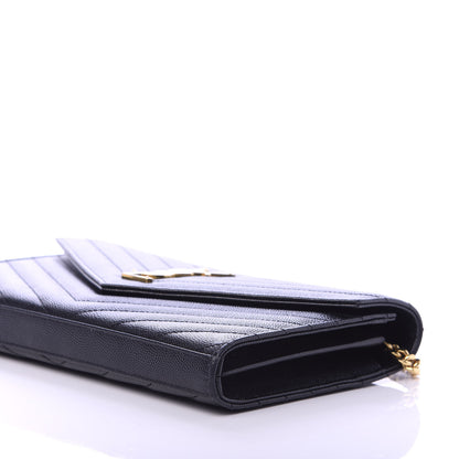 Saint Laurent Grain De Poudre Matelasse Chevron Monogram Chain Wallet Black 7 of 10