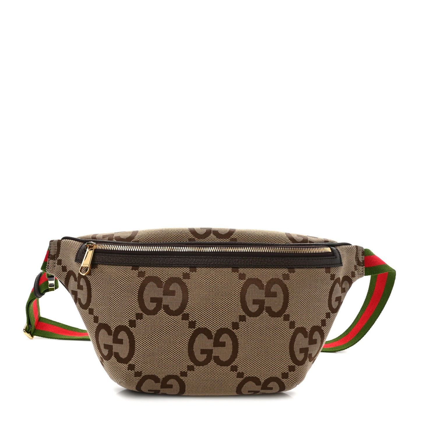 Monogram Jumbo GG Textured Dollar Calfskin Web Belt Bag Camel Ebony New Acero