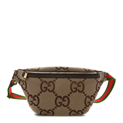 Gucci Monogram Jumbo GG Textured Dollar Calfskin Web Belt Bag Camel Ebony New Acero 1 of 9