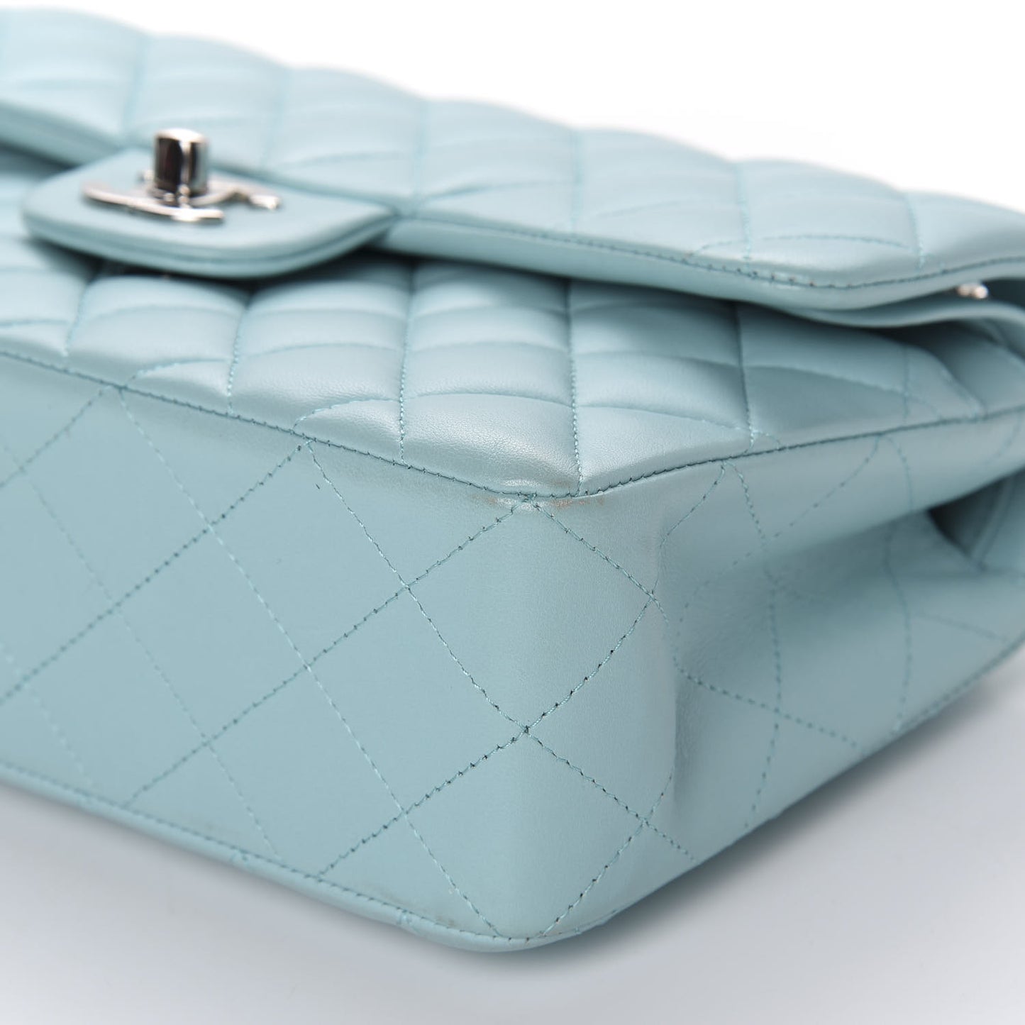 Lambskin Quilted Small Double Flap Light Blue