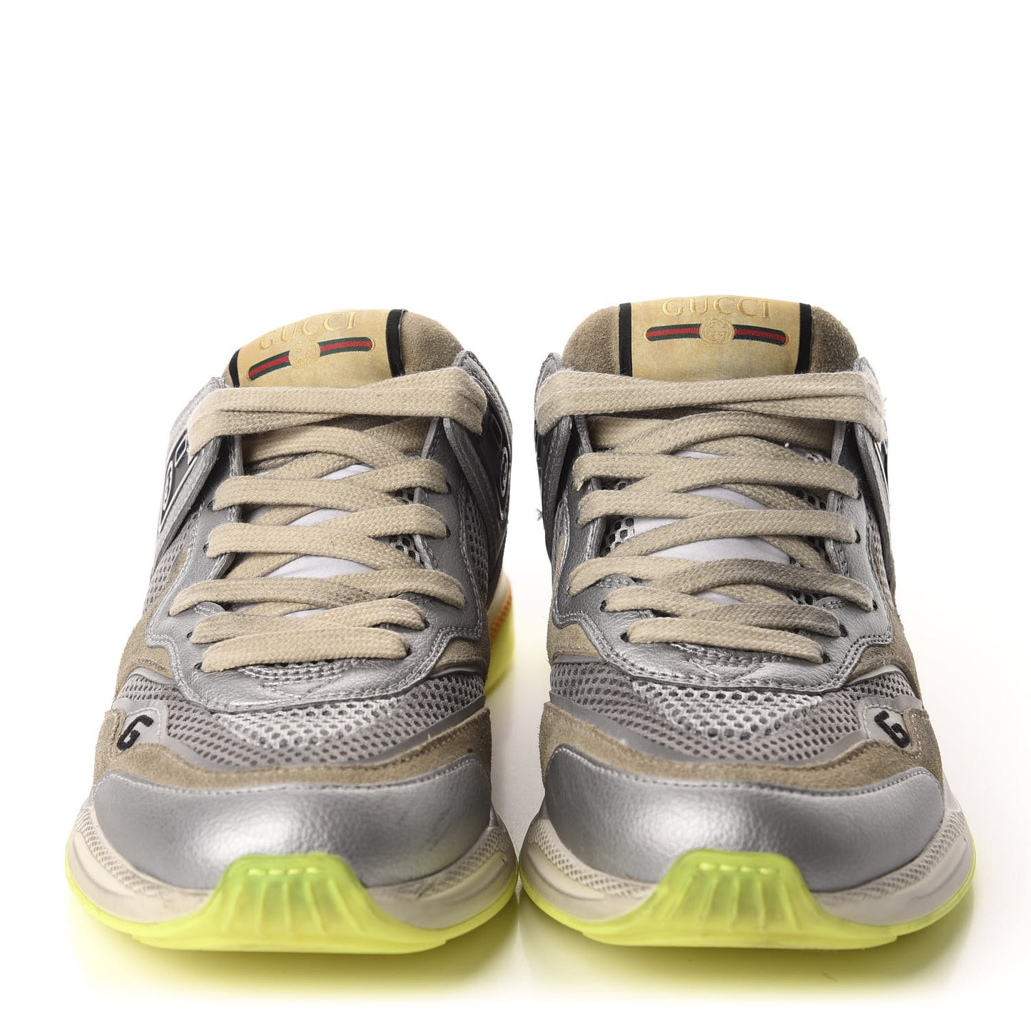 Metallic Calfskin Suede Womens Ultrapace Sneakers 37 Silver Oatmeal