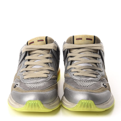 Gucci Metallic Calfskin Suede Womens Ultrapace Sneakers 37 Silver Oatmeal 2 of 10