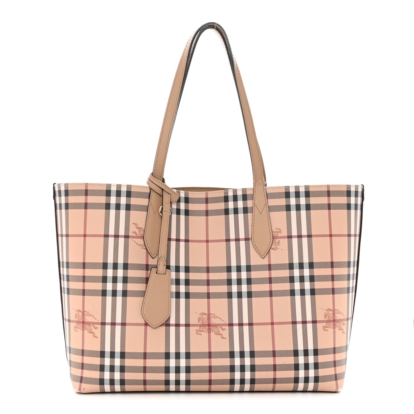Grainy Calfskin Haymarket Check Medium Reversible Tote Camel