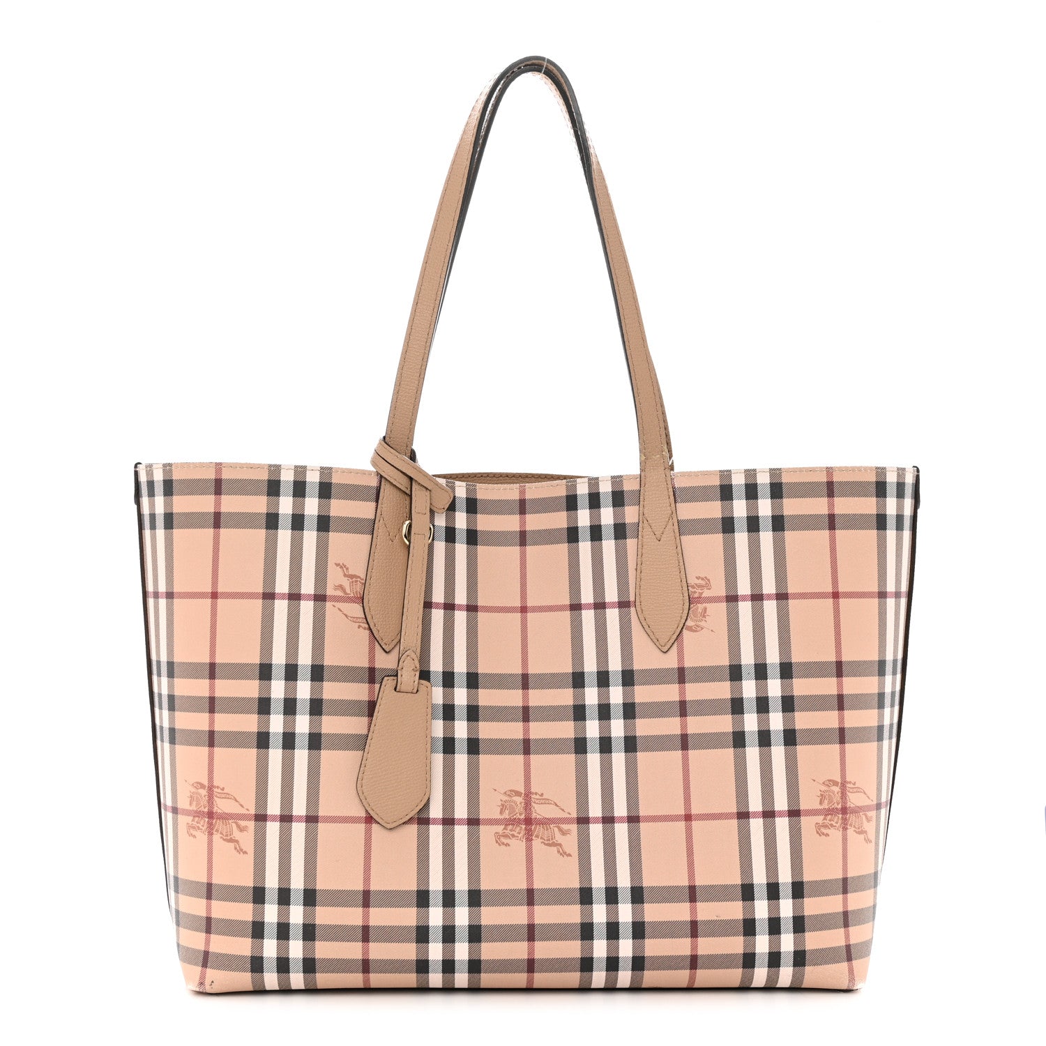 Burberry Grainy Calfskin Haymarket Check Medium Reversible Tote Camel 1 of 27