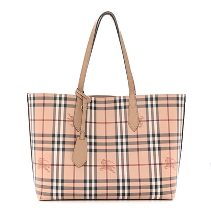 Burberry Grainy Calfskin Haymarket Check Medium Reversible Tote Camel 1 of 27
