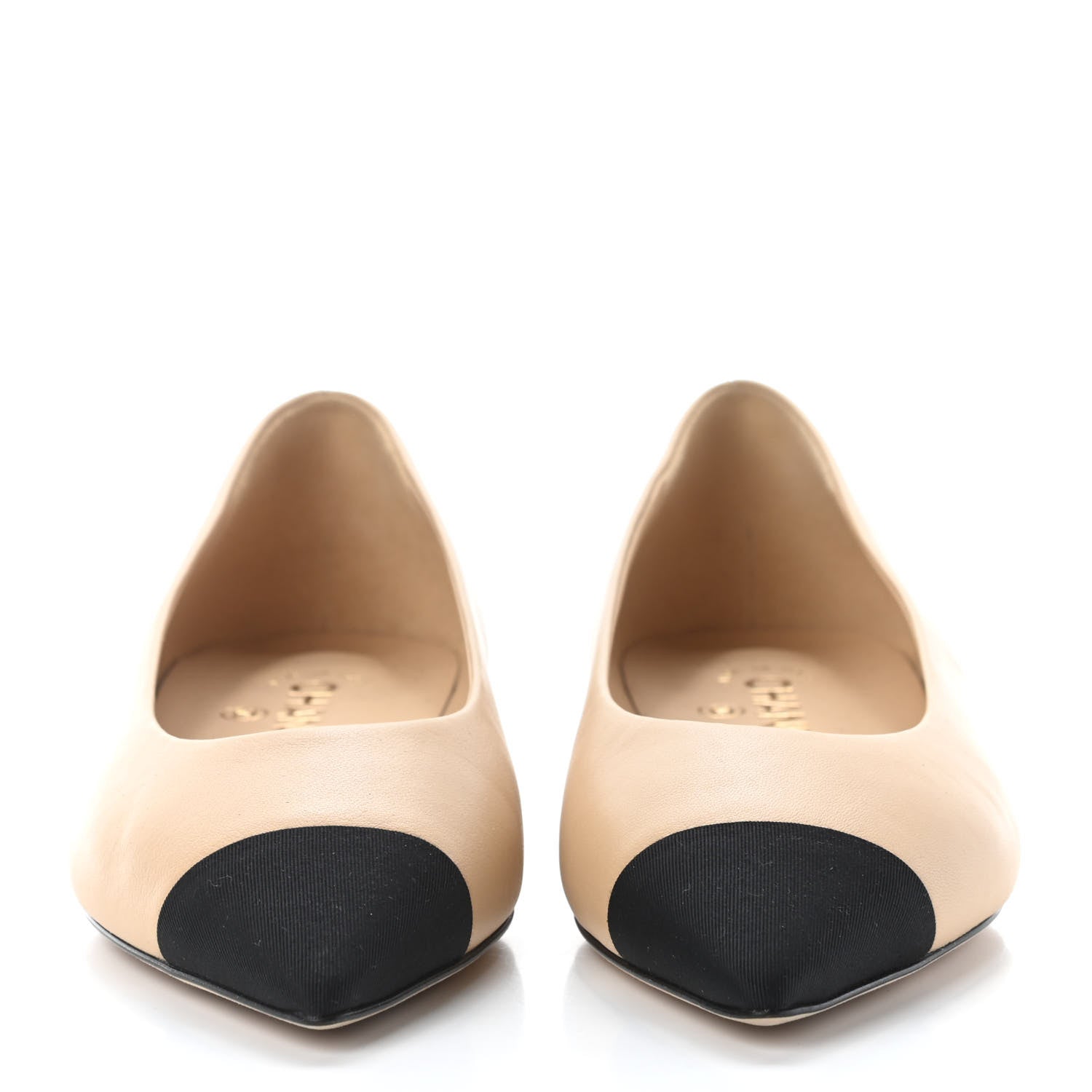 Chanel Lambskin Grosgrain Cap Toe Ballerina Flats 37.5 Beige Black 2 of 7