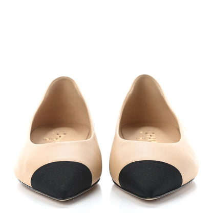 Chanel Lambskin Grosgrain Cap Toe Ballerina Flats 37.5 Beige Black 2 of 7