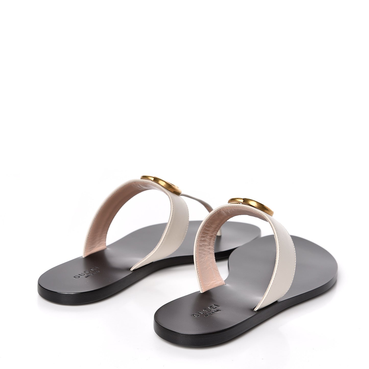 Calfskin GG Marmont Thong Sandals 38 Mystic White