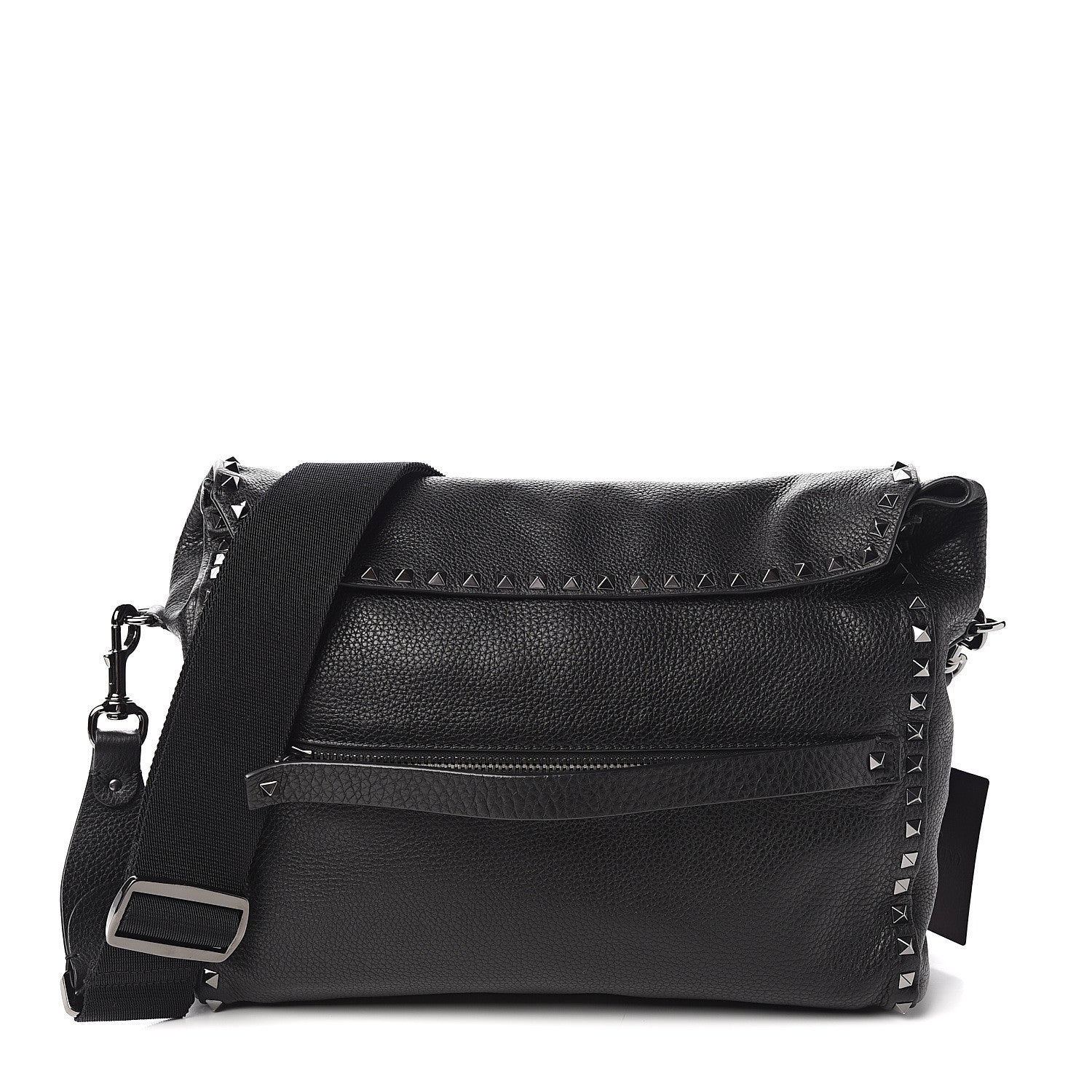 Valentino Garavani Pebbled Calfskin Rockstud Messenger Black 1 of 8