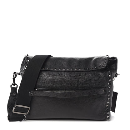 Valentino Garavani Pebbled Calfskin Rockstud Messenger Black 1 of 8