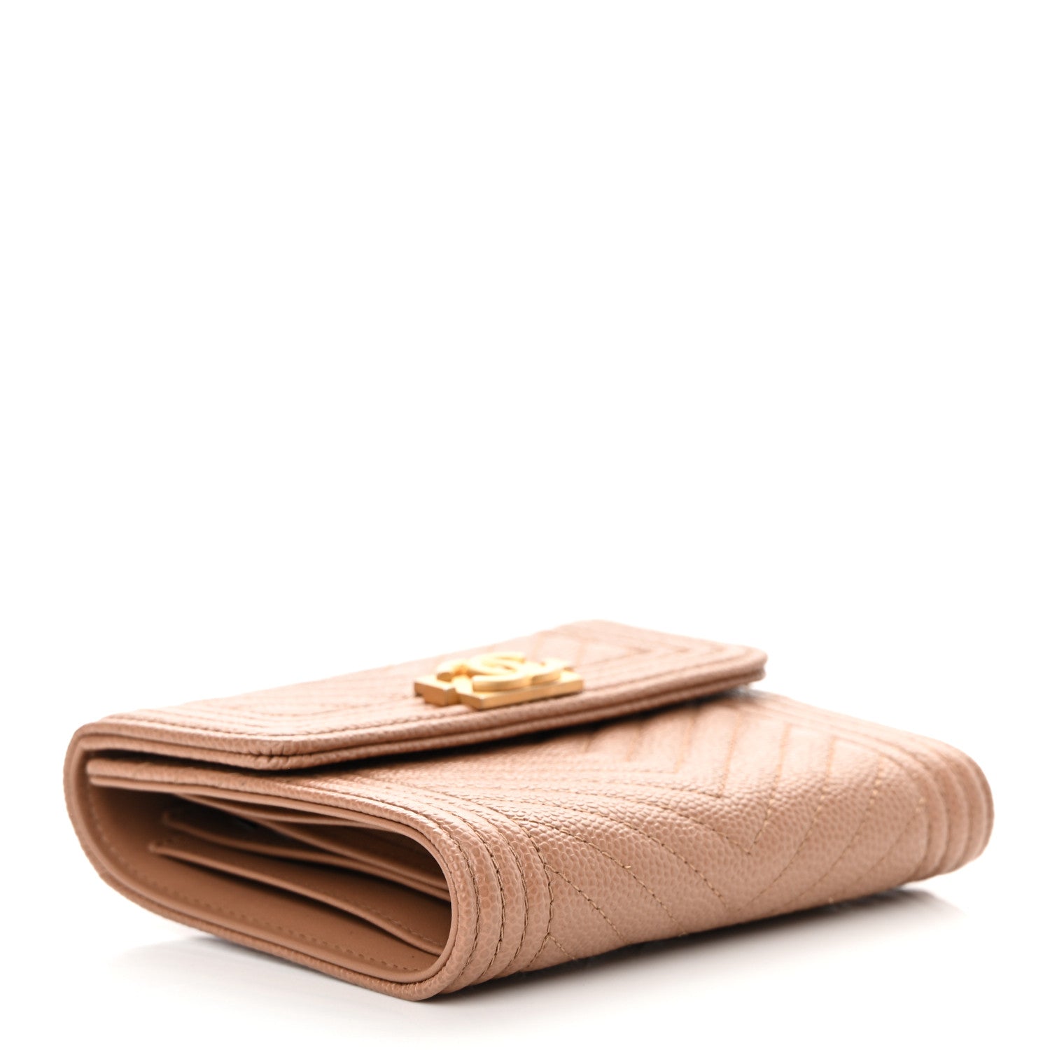 Chanel Caviar Chevron Quilted Boy Compact Wallet Light Brown 4 of 9