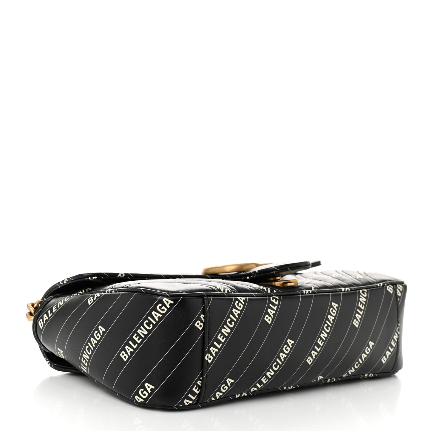 X BALENCIAGA Calfskin Matelasse Logo Print Small GG Marmont Shoulder Bag Black