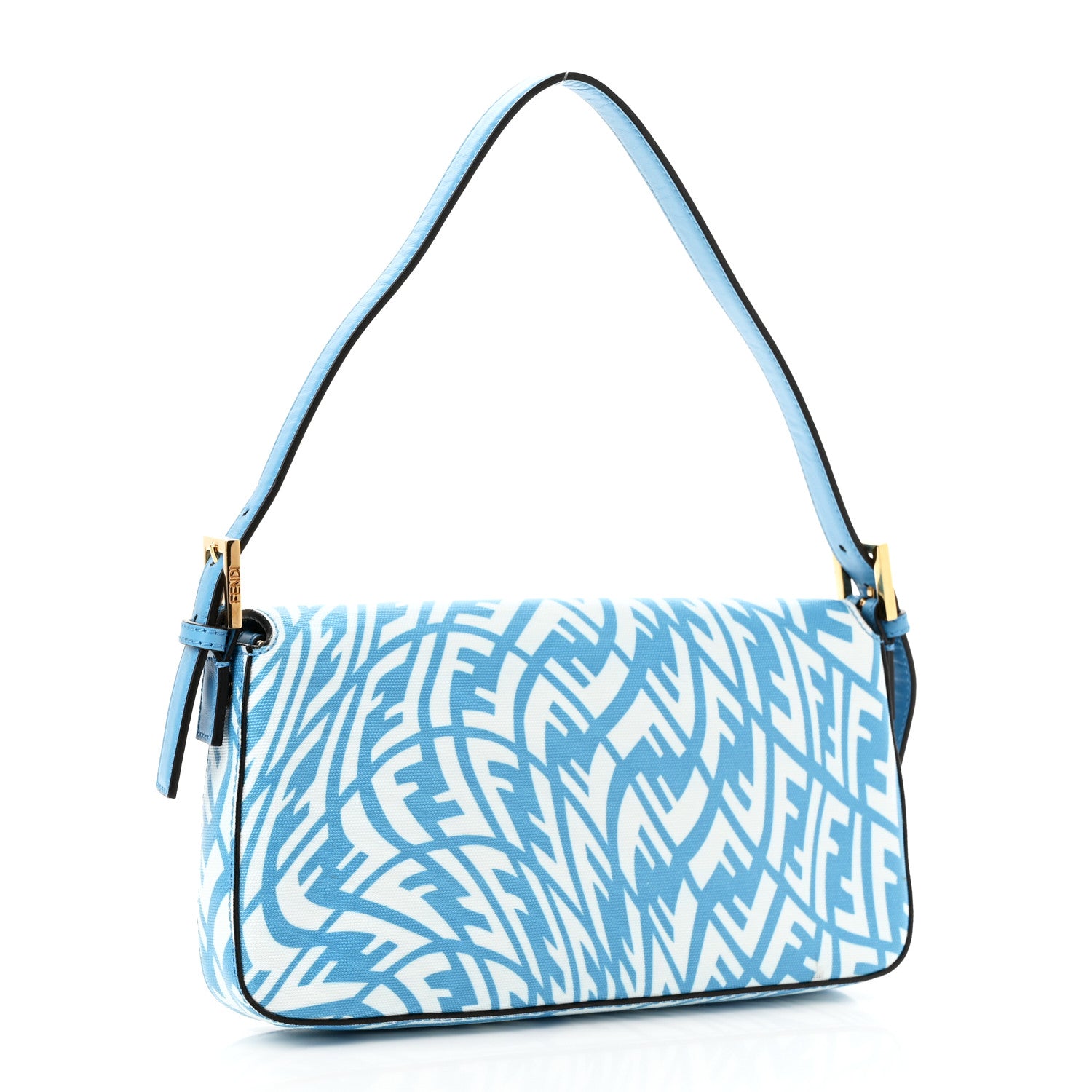 Fendi X SARAH COLEMAN Glazed Canvas Vitello King FF Vertigo Baguette 1997 Cyber Blue White 3 of 11