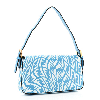 Fendi X SARAH COLEMAN Glazed Canvas Vitello King FF Vertigo Baguette 1997 Cyber Blue White 3 of 11