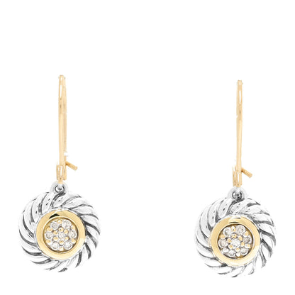 David Yurman Sterling Silver 18K Yellow Gold Diamond Cookie Cable Drop Earrings 1 of 5