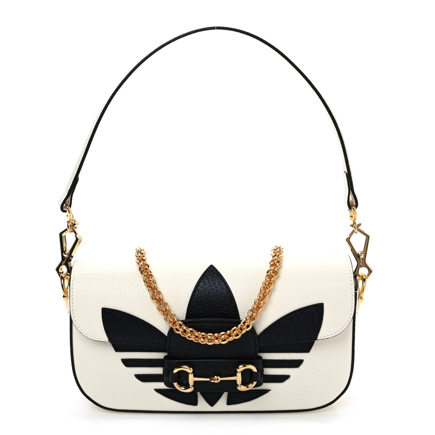 X ADIDAS Textured Dollar Calfskin Web Small Trefoil Horsebit 1955 Shoulder Bag White