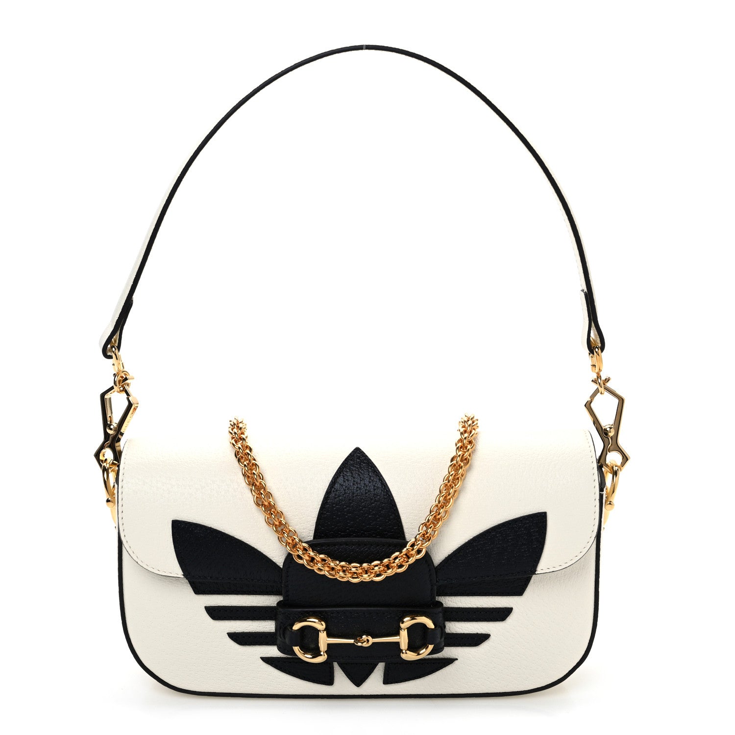 Gucci X ADIDAS Textured Dollar Calfskin Web Small Trefoil Horsebit 1955 Shoulder Bag White 1 of 10