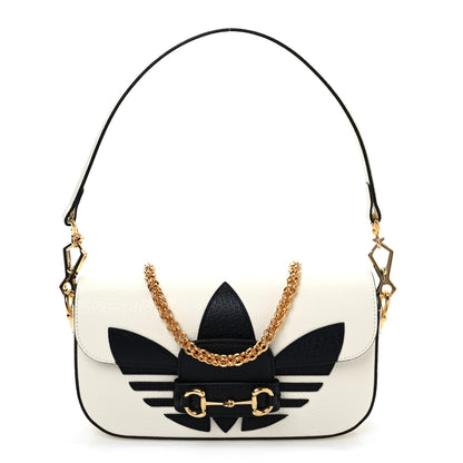 Gucci X ADIDAS Textured Dollar Calfskin Web Small Trefoil Horsebit 1955 Shoulder Bag White 1 of 10