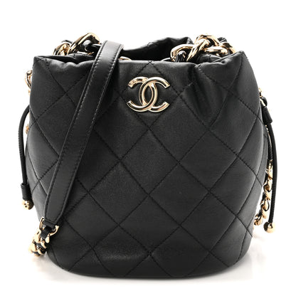 Chanel Lambskin Quilted Resin Bi-Color Chain Bucket Bag Black 1 of 11