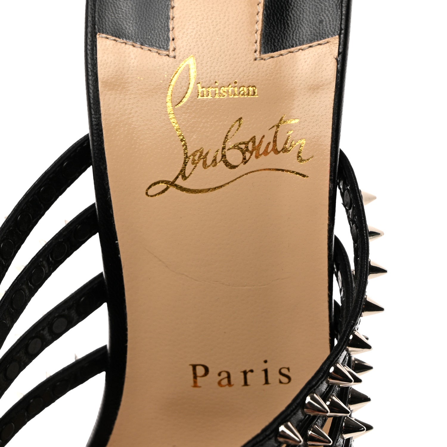 Christian Louboutin Kid Studded Marthaspike 100 Slide Sandals 37.5 Black Silver 6 of 8