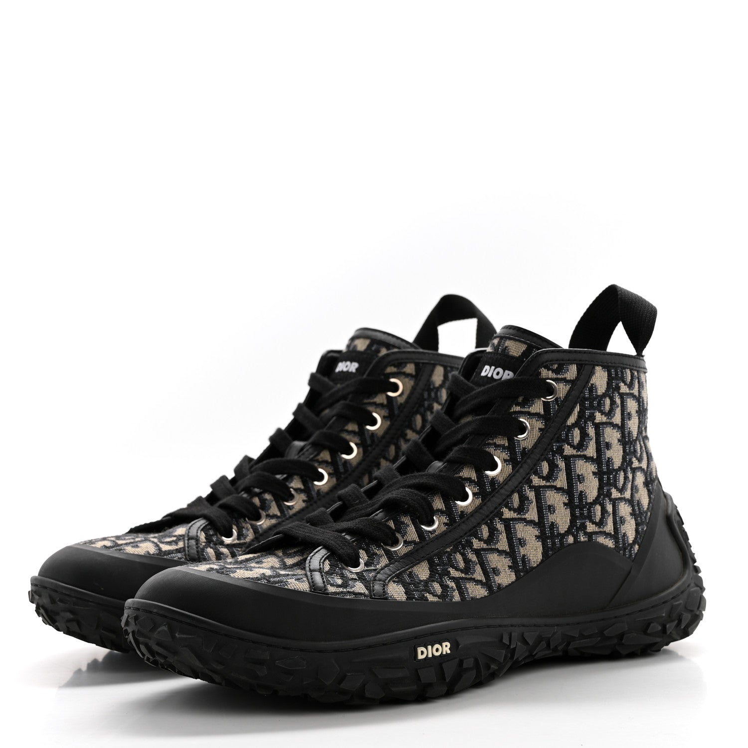 Christian Dior Jacquard Rubber Oblique Mens B28 High Top Sneakers 42 Black Blue 3 of 9