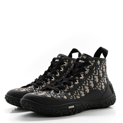 Christian Dior Jacquard Rubber Oblique Mens B28 High Top Sneakers 42 Black Blue 3 of 9