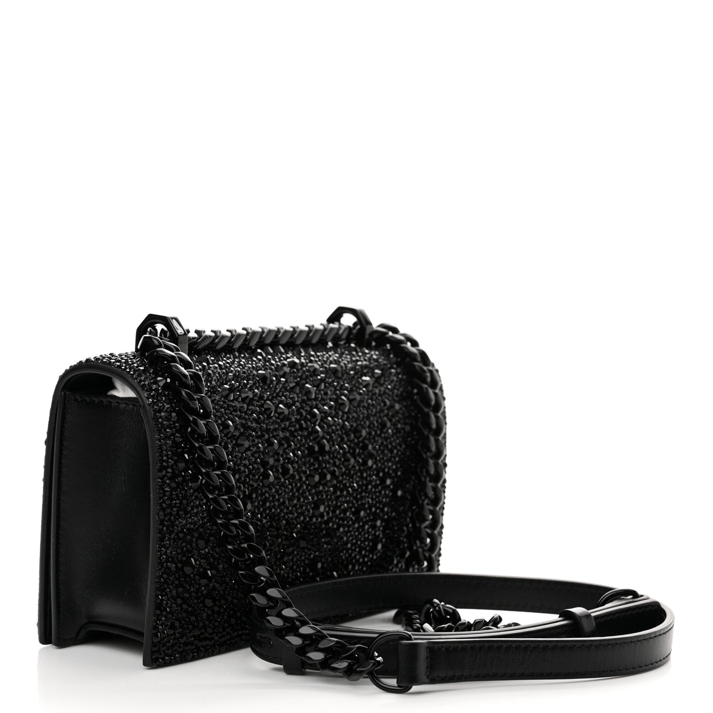 Calfskin Crystal Chain Clutch Black