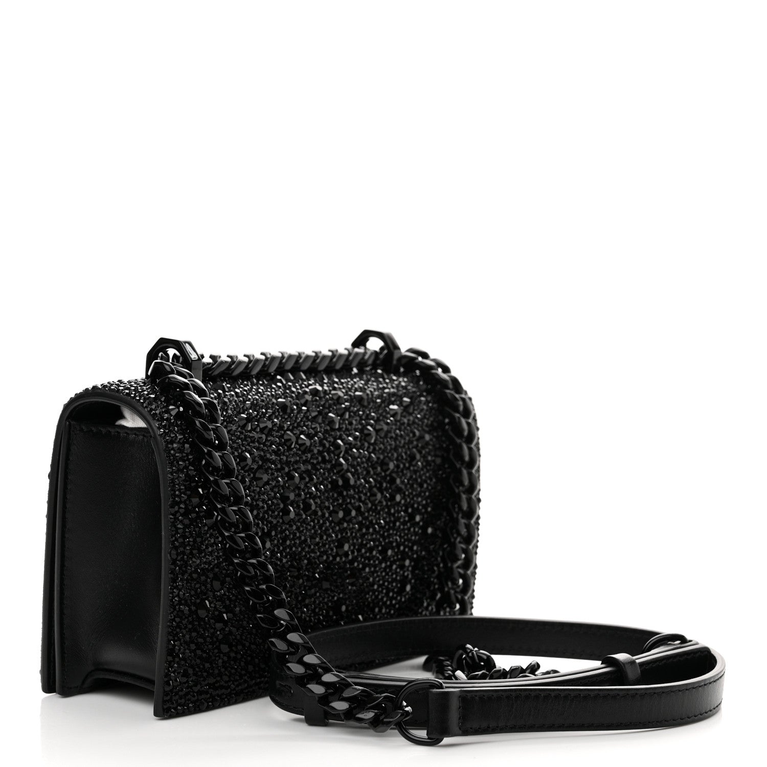 Alexander McQueen Calfskin Crystal Chain Clutch Black 3 of 12