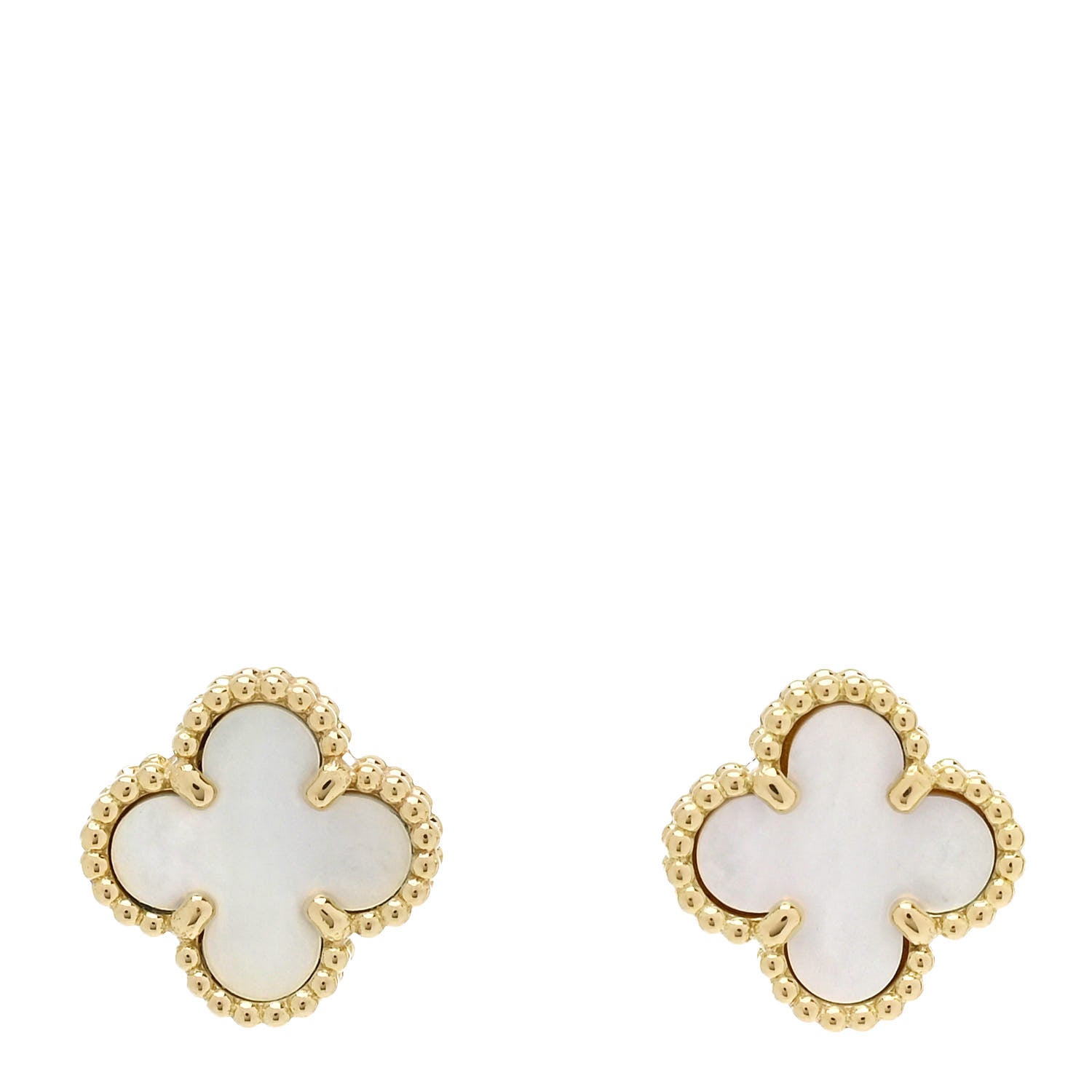 Van Cleef & Arpels 18K Yellow Gold Mother of Pearl Sweet Alhambra Earrings 1 of 4