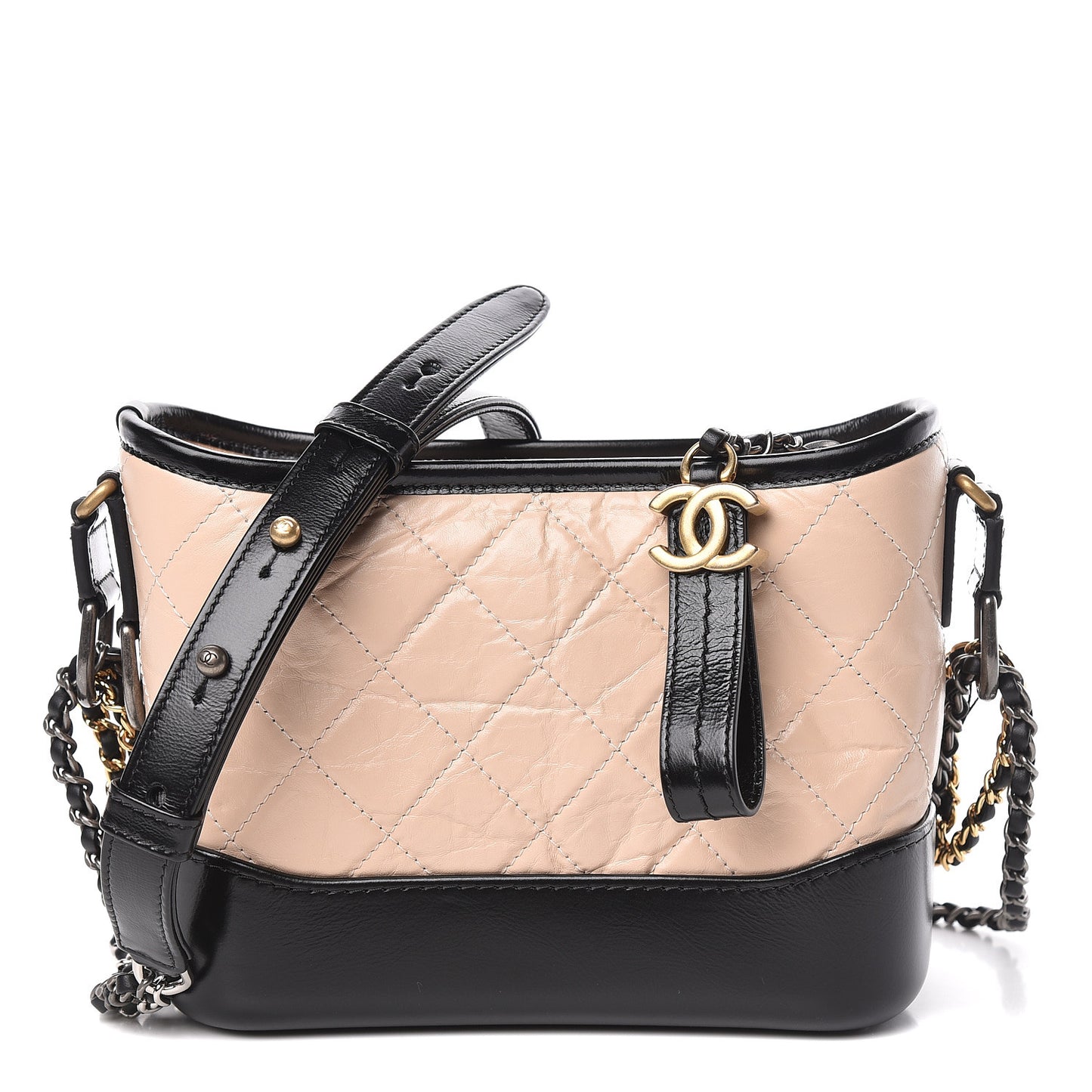 Aged Calfskin Quilted Small Gabrielle Hobo Beige Black