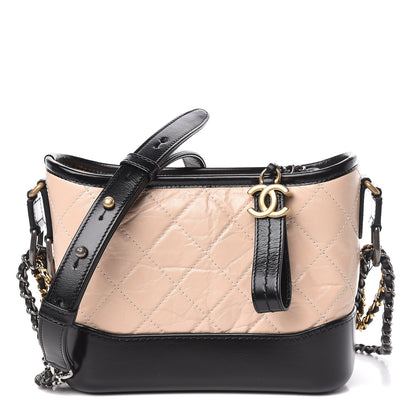 Chanel Aged Calfskin Quilted Small Gabrielle Hobo Beige Black 1 of 10